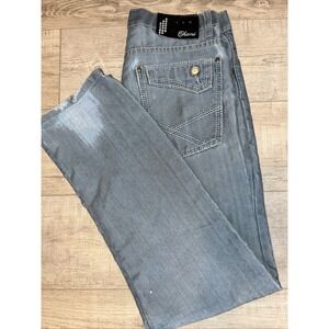 VTG Denim Chams Jean Mens‎ 32 Metallic Blue Logo Cyber  HipHop Y2K